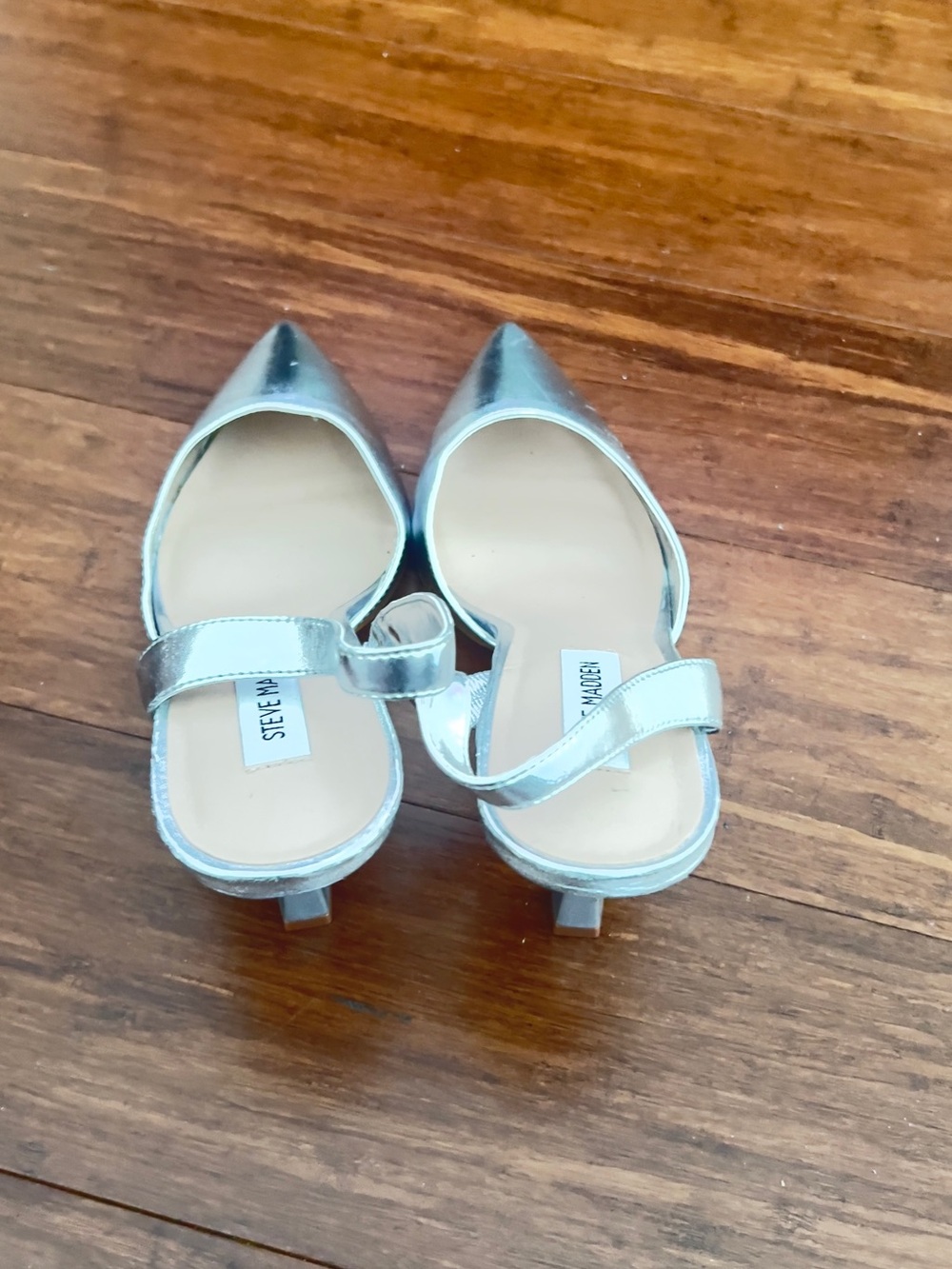 Steve Madden Metallic Silver Pointed Slingback Heels - Picture 5 of 7